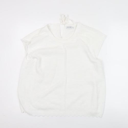 Gallery Women’s White Knit Pullover Jumper Size M Cap Sleeve