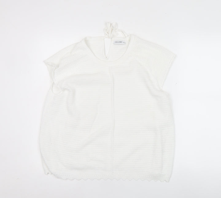 Gallery Women’s White Knit Pullover Jumper Size M Cap Sleeve