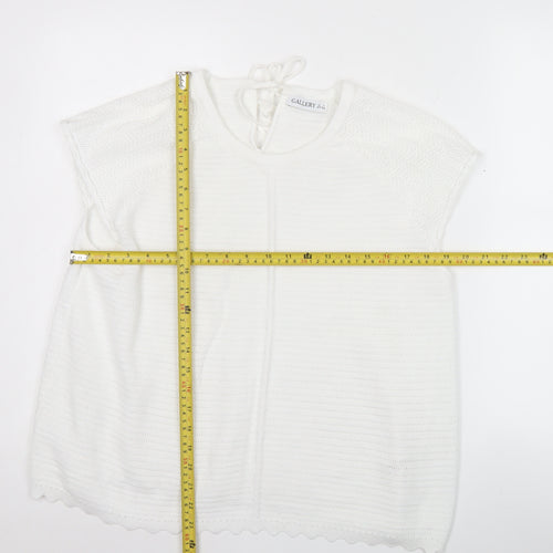 Gallery Women’s White Knit Pullover Jumper Size M Cap Sleeve
