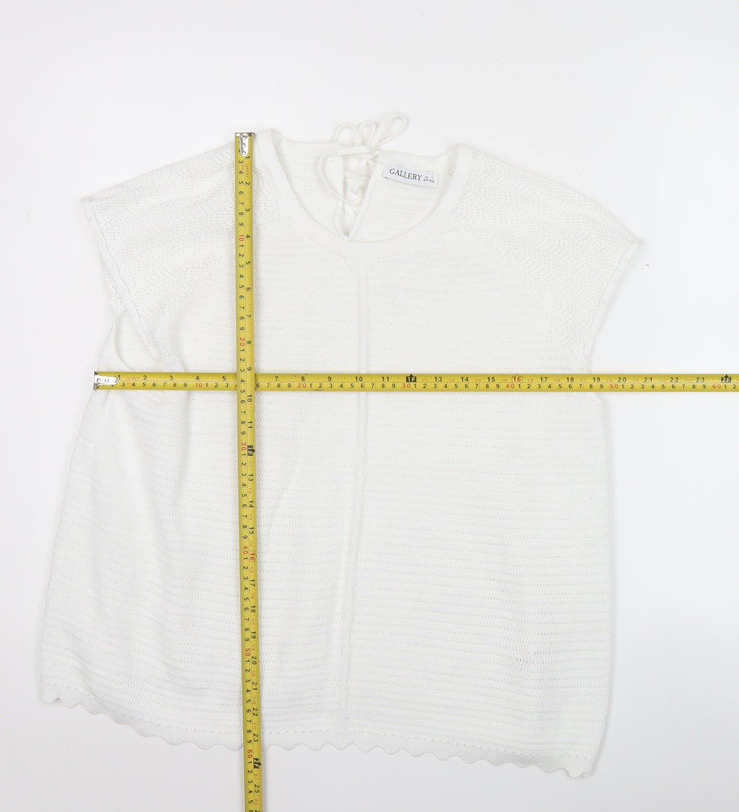 Gallery Women’s White Knit Pullover Jumper Size M Cap Sleeve