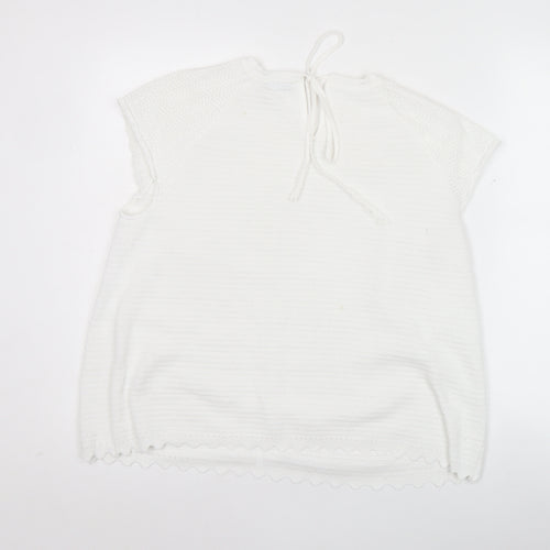 Gallery Women’s White Knit Pullover Jumper Size M Cap Sleeve