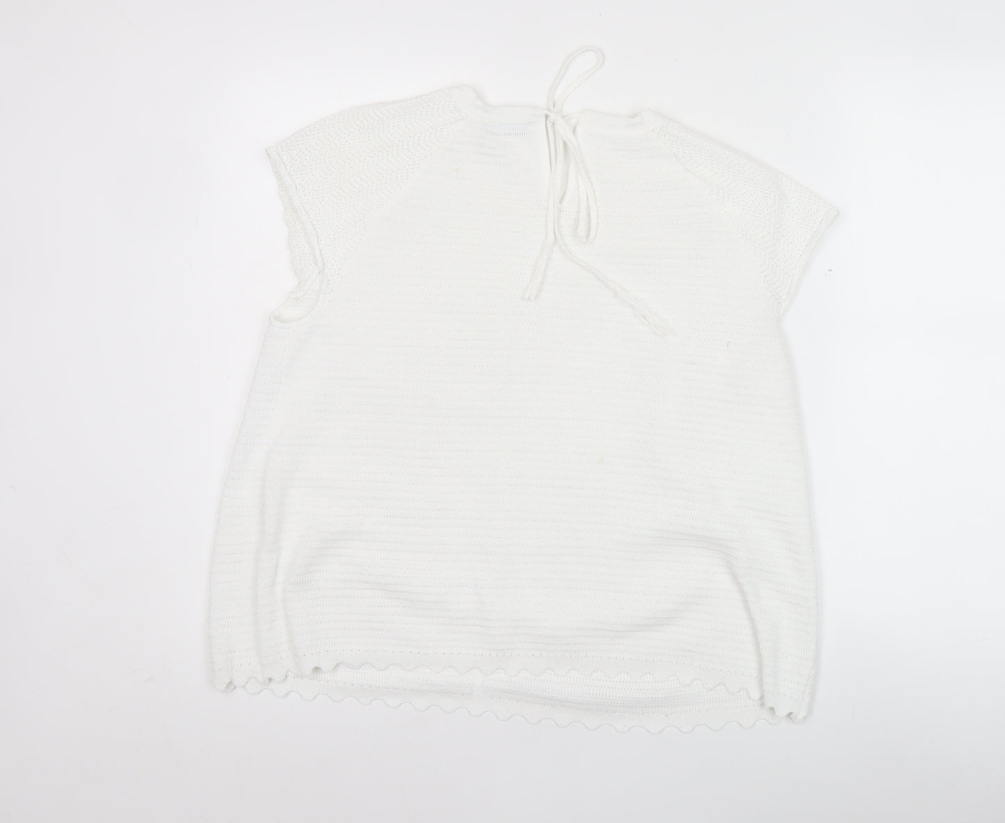 Gallery Women’s White Knit Pullover Jumper Size M Cap Sleeve