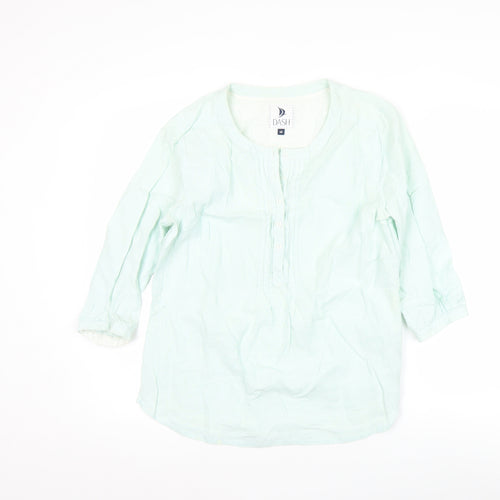 Dash Womens Green Tunic Blouse Size 12 Linen Cotton 3/4 Sleeve