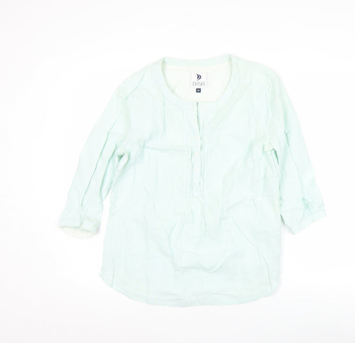 Dash Womens Green Tunic Blouse Size 12 Linen Cotton 3/4 Sleeve