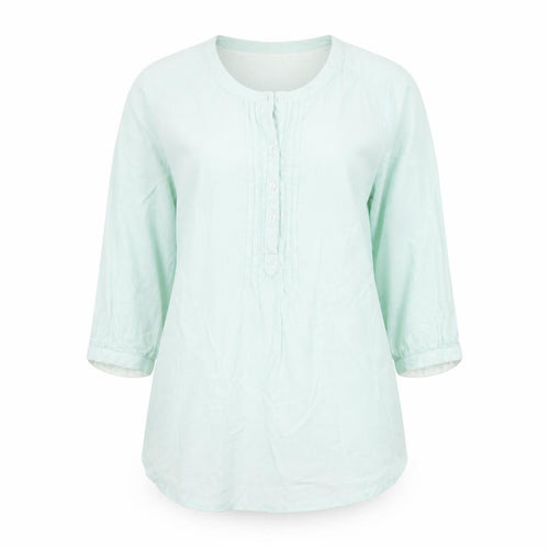 Dash Womens Green Tunic Blouse Size 12 Linen Cotton 3/4 Sleeve