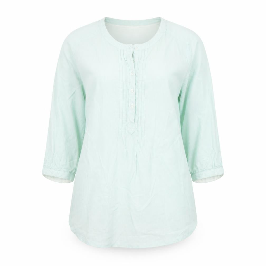 Dash Womens Green Tunic Blouse Size 12 Linen Cotton 3/4 Sleeve