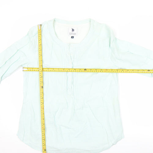 Dash Womens Green Tunic Blouse Size 12 Linen Cotton 3/4 Sleeve