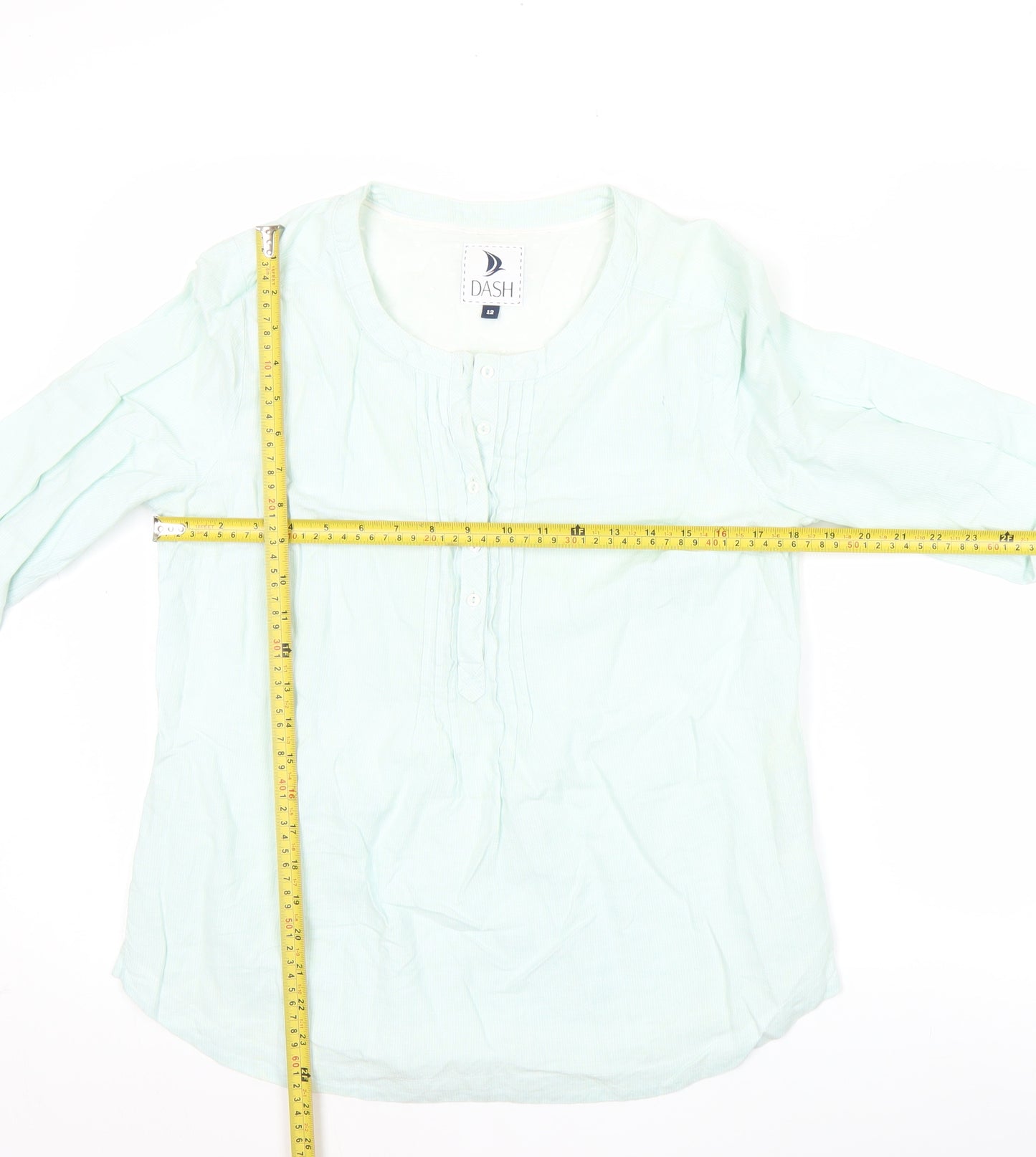 Dash Womens Green Tunic Blouse Size 12 Linen Cotton 3/4 Sleeve