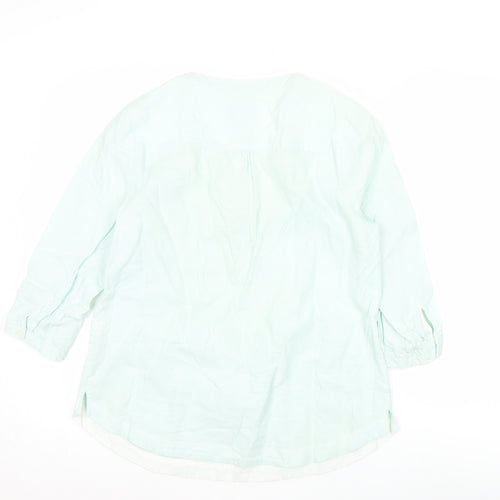 Dash Womens Green Tunic Blouse Size 12 Linen Cotton 3/4 Sleeve