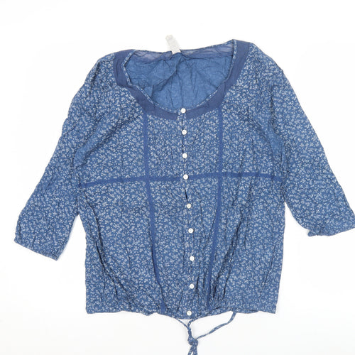 Springfield Women’s Blue Floral Cotton Tunic Blouse Size 14