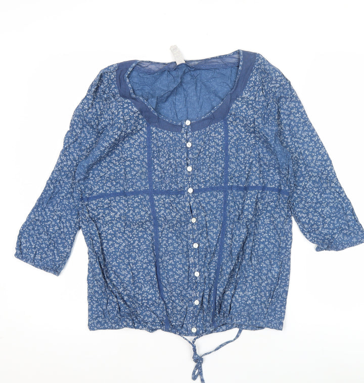 Springfield Women’s Blue Floral Cotton Tunic Blouse Size 14