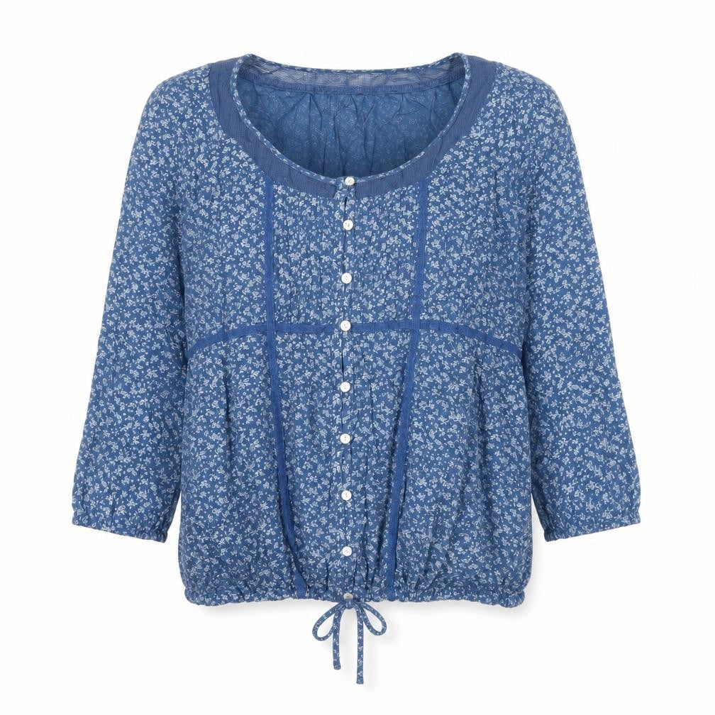 Springfield Women’s Blue Floral Cotton Tunic Blouse Size 14