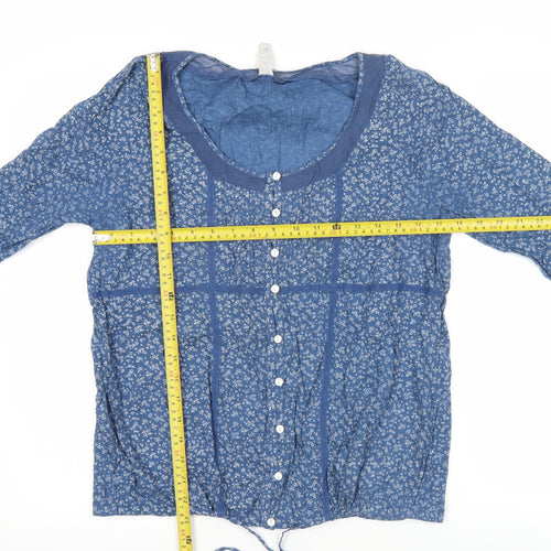 Springfield Women’s Blue Floral Cotton Tunic Blouse Size 14