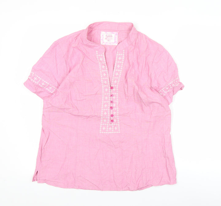 Soya Concept Womens Pink Cotton Tunic Blouse XL Short Sleeve