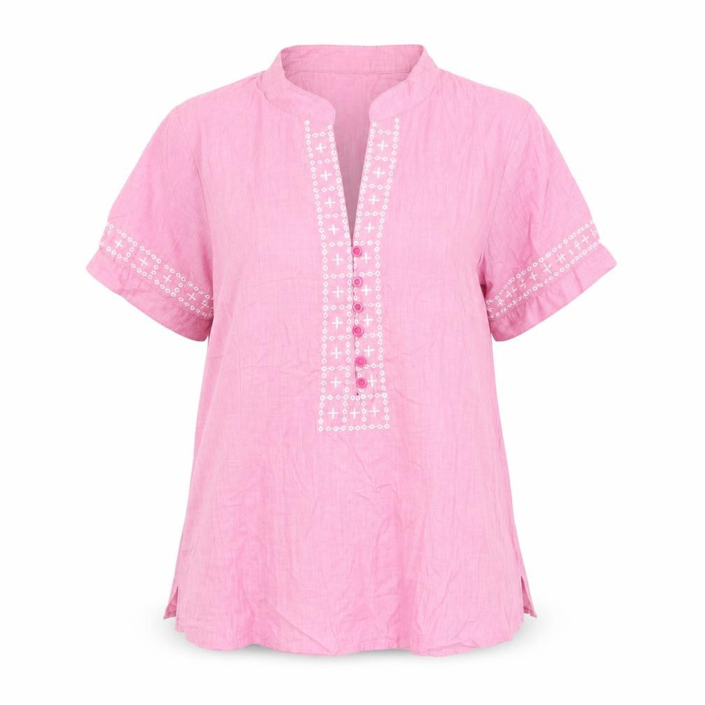 Soya Concept Womens Pink Cotton Tunic Blouse XL Short Sleeve