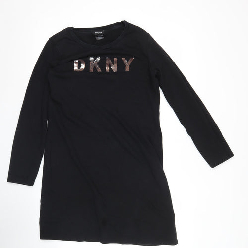 DKNY Women’s Black Sequin Logo T-Shirt Dress Size S
