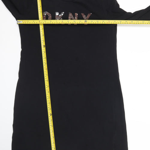 DKNY Women’s Black Sequin Logo T-Shirt Dress Size S