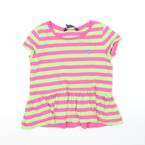 Ralph Lauren Girls Pink Green Striped Tunic T-Shirt 5 Years Cotton