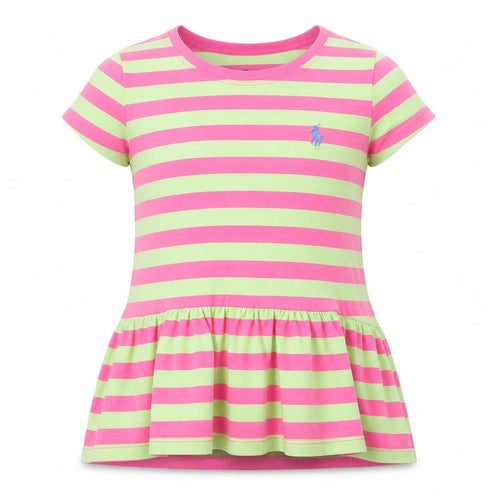 Ralph Lauren Girls Pink Green Striped Tunic T-Shirt 5 Years Cotton