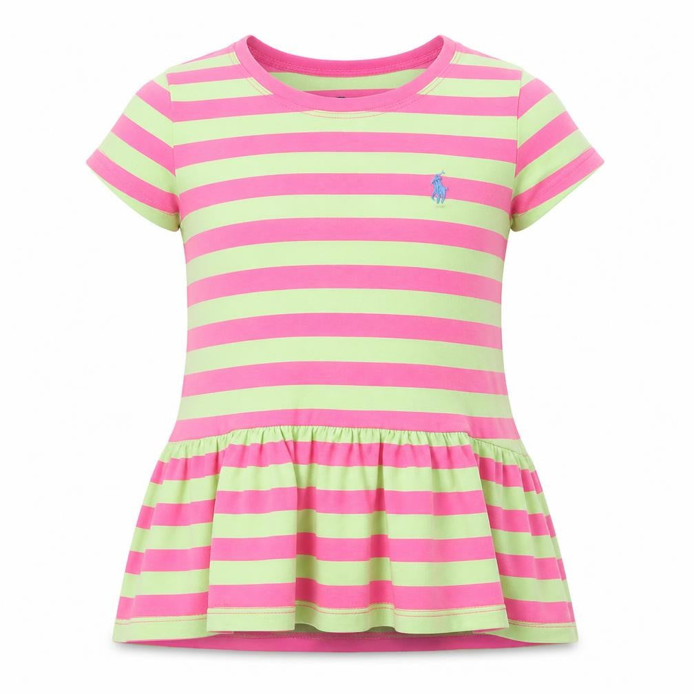 Ralph Lauren Girls Pink Green Striped Tunic T-Shirt 5 Years Cotton