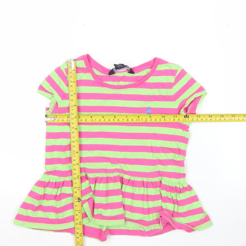 Ralph Lauren Girls Pink Green Striped Tunic T-Shirt 5 Years Cotton