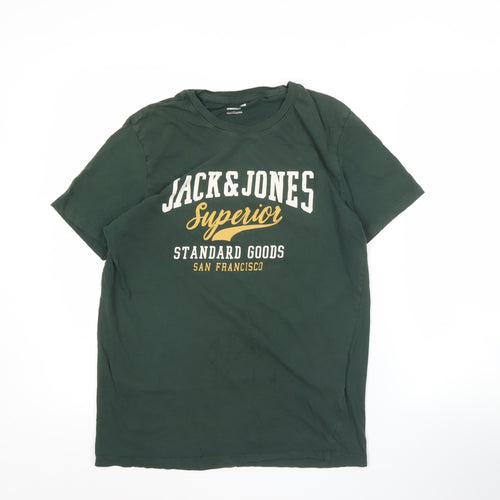 Jack & Jones Mens Green Graphic Logo T-Shirt Size M Crew Neck