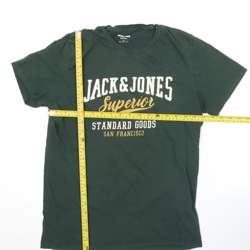Jack & Jones Mens Green Graphic Logo T-Shirt Size M Crew Neck