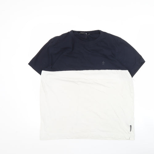 French Connection Men’s Blue White Colourblock T-Shirt Size L