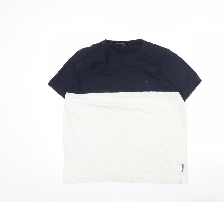 French Connection Men’s Blue White Colourblock T-Shirt Size L