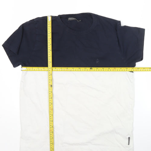 French Connection Men’s Blue White Colourblock T-Shirt Size L