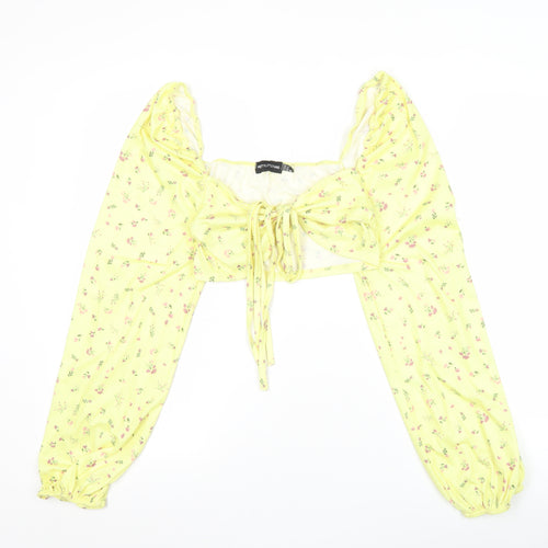 PrettyLittleThing Womens Yellow Floral Cropped Blouse Size 12