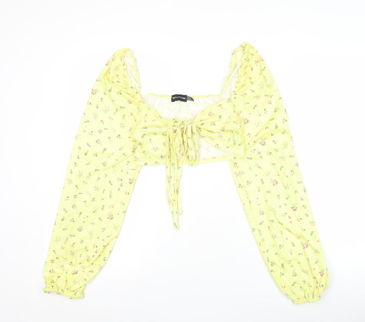PrettyLittleThing Womens Yellow Floral Cropped Blouse Size 12