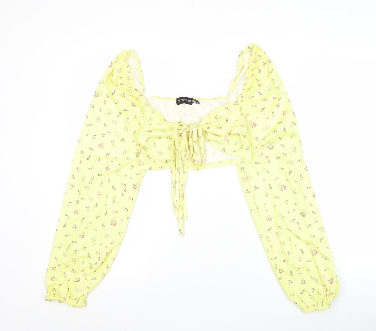 PrettyLittleThing Womens Yellow Floral Cropped Blouse Size 12