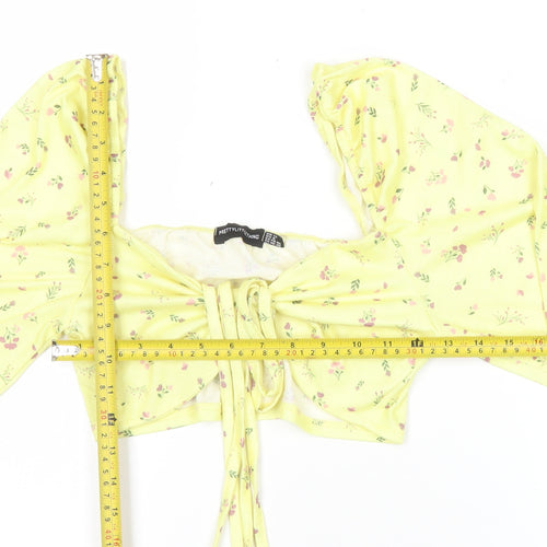 PrettyLittleThing Womens Yellow Floral Cropped Blouse Size 12