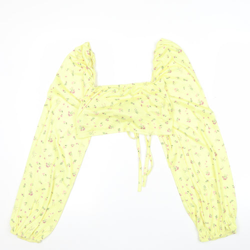 PrettyLittleThing Womens Yellow Floral Cropped Blouse Size 12