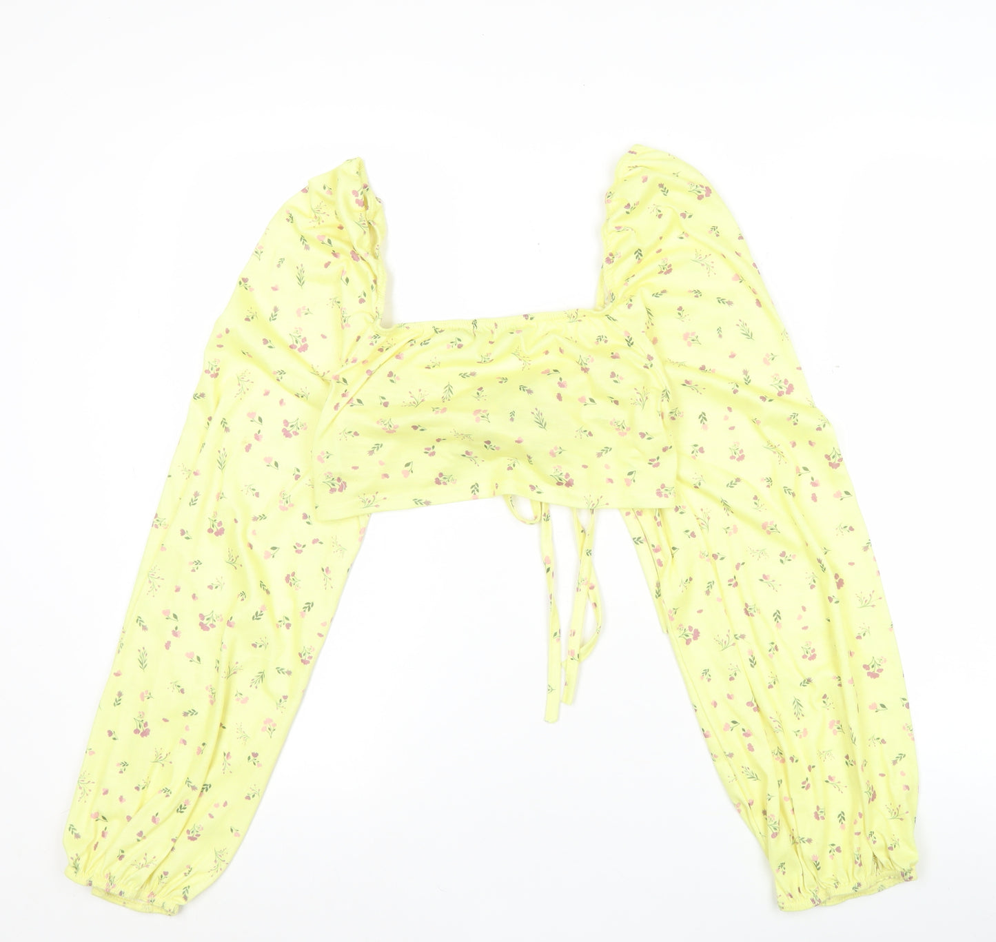 PrettyLittleThing Womens Yellow Floral Cropped Blouse Size 12