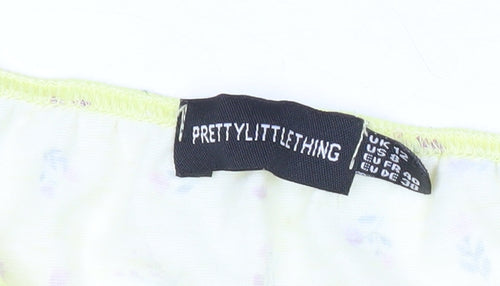 PrettyLittleThing Womens Yellow Floral Cropped Blouse Size 12
