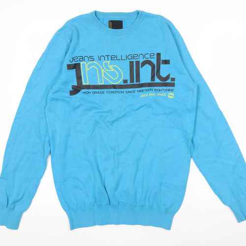 Jack & Jones Men's Blue Medium Crew Neck Pullover Graphic Jumper
