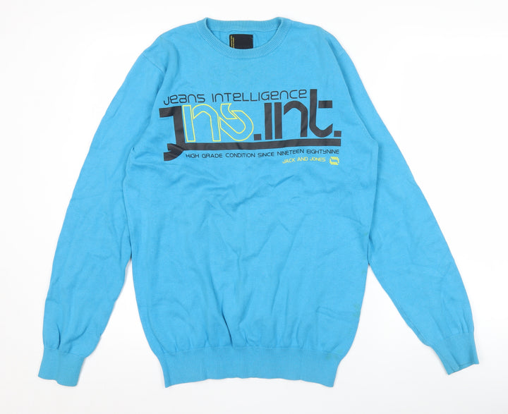 Jack & Jones Men's Blue Medium Crew Neck Pullover Graphic Jumper