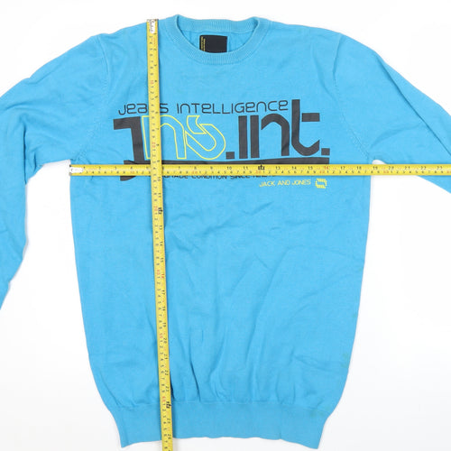 Jack & Jones Men's Blue Medium Crew Neck Pullover Graphic Jumper