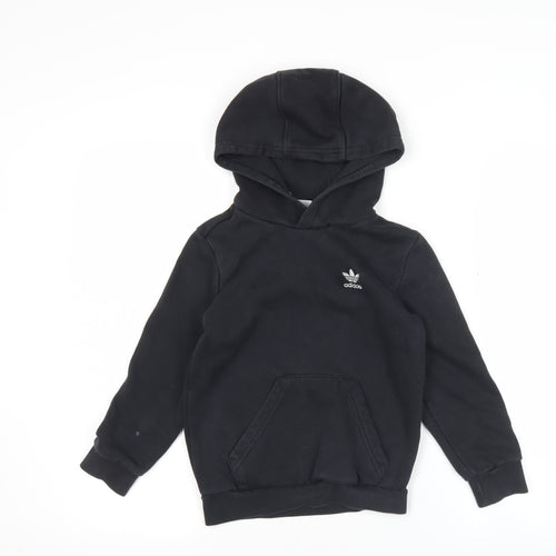 Adidas Boys Black Pullover Hoodie 6-7 Years Cotton Blend Logo Jumper