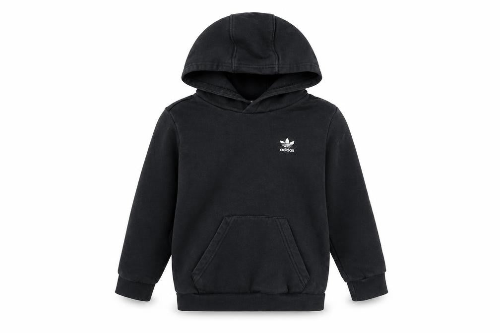 Adidas Boys Black Pullover Hoodie 6-7 Years Cotton Blend Logo Jumper