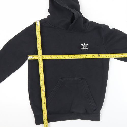 Adidas Boys Black Pullover Hoodie 6-7 Years Cotton Blend Logo Jumper