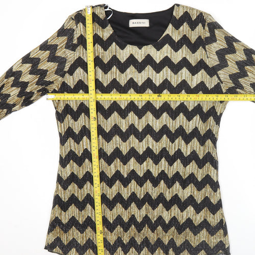 Bassini Womens Black Gold Tunic Blouse Size 16 Scoop Neck Party Top