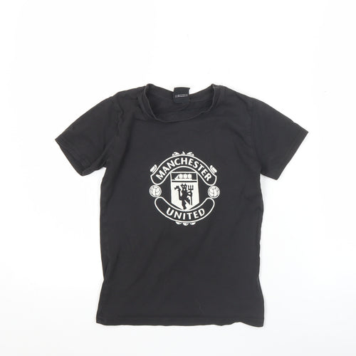 Manchester United Boys Black 6-7 Years Short Sleeve Cotton Football T-Shirt
