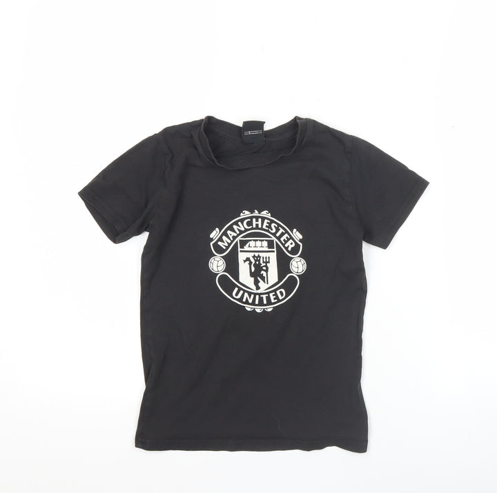 Manchester United Boys Black 6-7 Years Short Sleeve Cotton Football T-Shirt