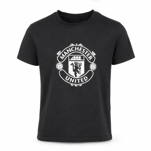 Manchester United Boys Black 6-7 Years Short Sleeve Cotton Football T-Shirt