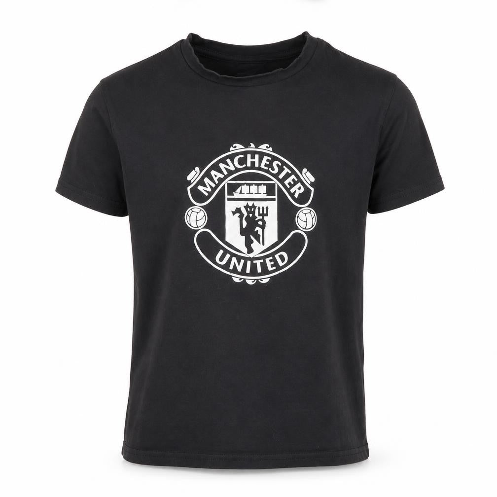 Manchester United Boys Black 6-7 Years Short Sleeve Cotton Football T-Shirt