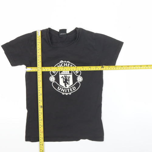 Manchester United Boys Black 6-7 Years Short Sleeve Cotton Football T-Shirt