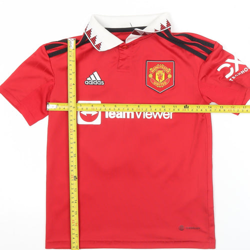 Adidas Boys Red Manchester United Football Polo Jersey 9-10 Years